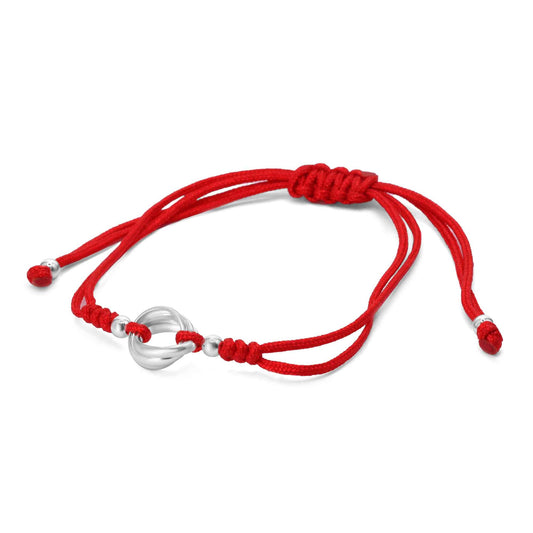 Pulsera de Plata Hilo Rojo con Dije Argollas Entrelazadas