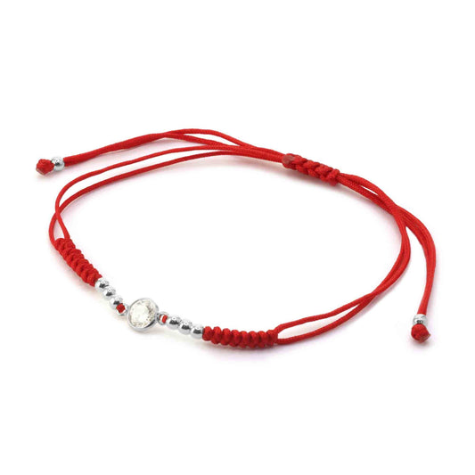 Pulsera de Plata Hilo Rojo con Esferas Lisas y Circón