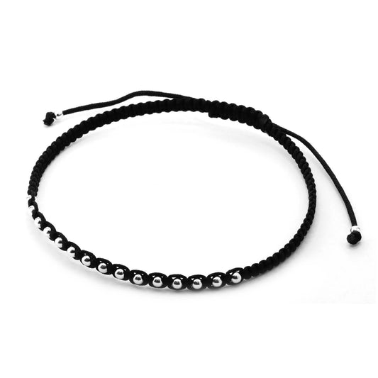 Pulsera de Plata Hombre Macramé Negra con Esferas