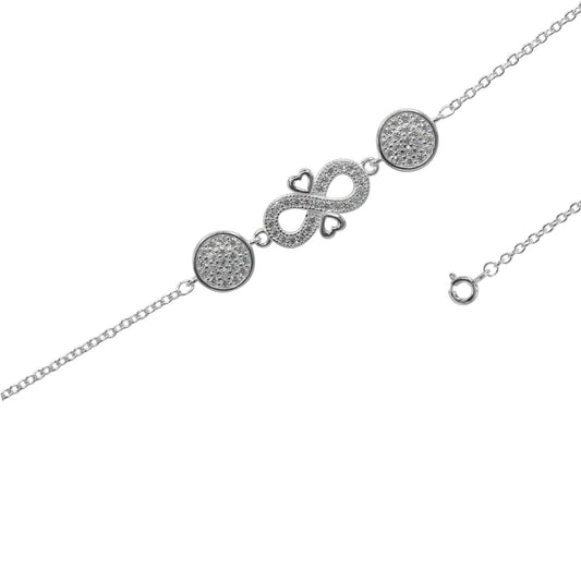 Pulsera de Plata Infinito con Corazón y Círculos de Circones