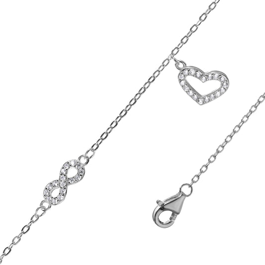 Pulsera de Plata Infinito y dije Corazón con Circones