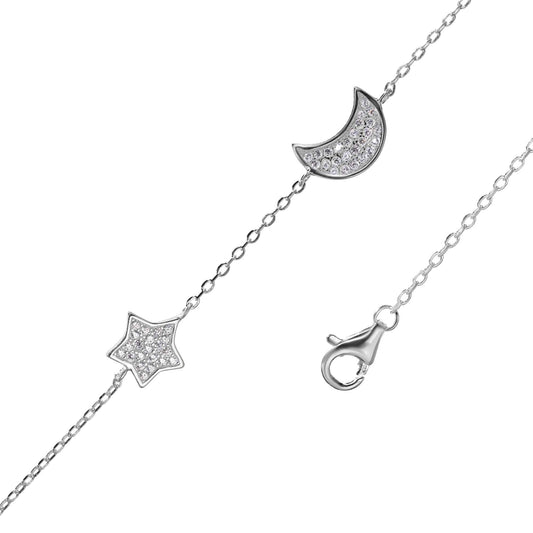 Pulsera de Plata Luna y Estrella con Circones