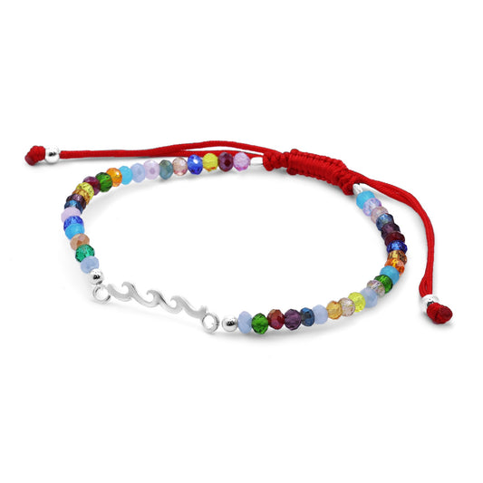 Pulsera de Plata Macramé con Piedras Ágata de Colores con Figura de Ola