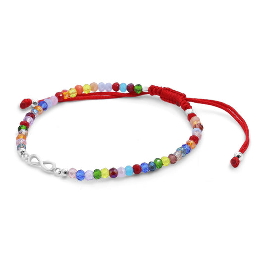 Pulsera de Plata Macramé con Piedras Ágata de Colores con Infinito
