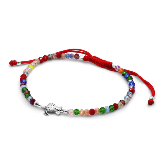 Pulsera de Plata Macramé con Piedras Ágata de Colores y Dije de Tortuga