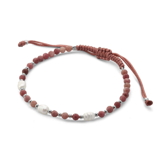 Pulsera de Plata Macramé Cristales Colores Tierra con Piedras de Río y Esferas , Ajustable