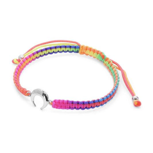 Pulsera de Plata Macramé de Colores con Media Luna