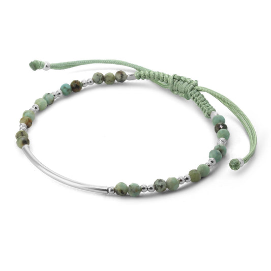 Pulsera de Plata Macramé - Tubular y Ágatas Verdes , Ajustable