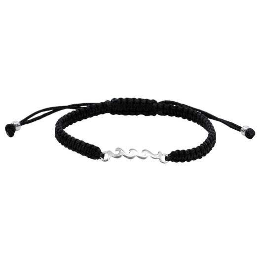Pulsera de Plata Macramé Negra con Oleaje