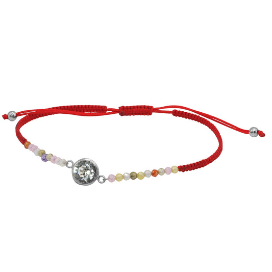 Pulsera de Plata Macramé Roja con Ágata y Circón
