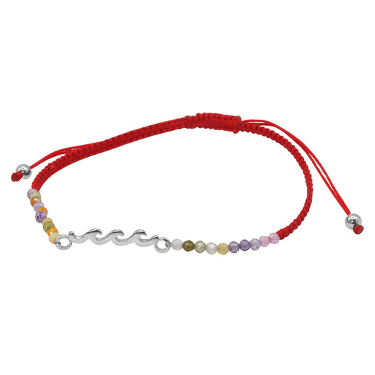 Pulsera de Plata Macramé Roja con Ágata y Ola