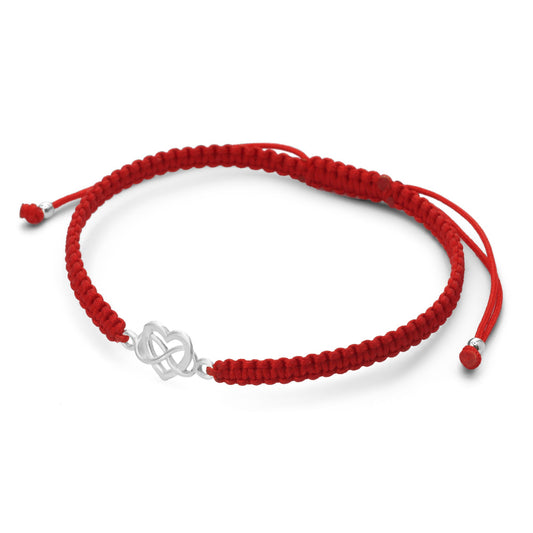 Pulsera de Plata Macramé Roja con Dije Corazón Infinito