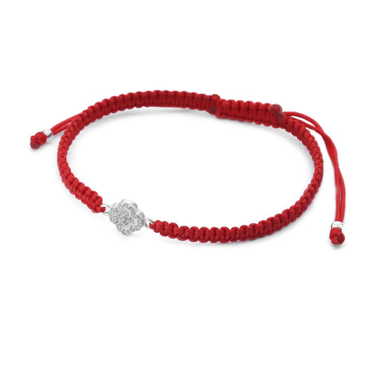 Pulsera de Plata Macramé Roja con Dije de Flor con Circones