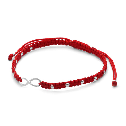 Pulsera de Plata Macramé Roja con Esferas y Infinito