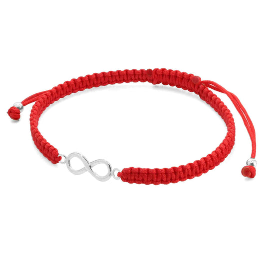 Pulsera de Plata Macramé Roja con Infinito