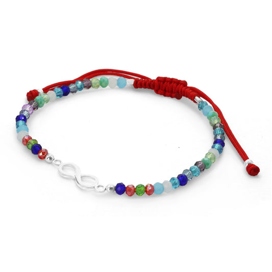Pulsera de Plata Macramé Roja con Piedras Ágata de Colores e Infinito