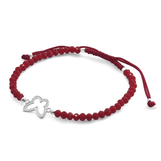 Pulsera de Plata Macramé Roja de Mariposa y Cristales Rojos