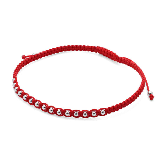 Pulsera de Plata Macramé Roja Esferas