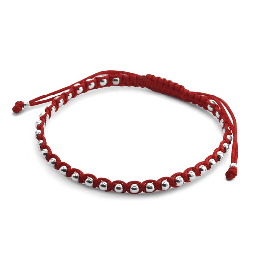 Pulsera de Plata Macramé Roja y Esferas