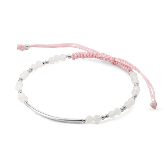 Pulsera de Plata Macramé Rosa Tubular con Cristales y Esferas , Ajustable