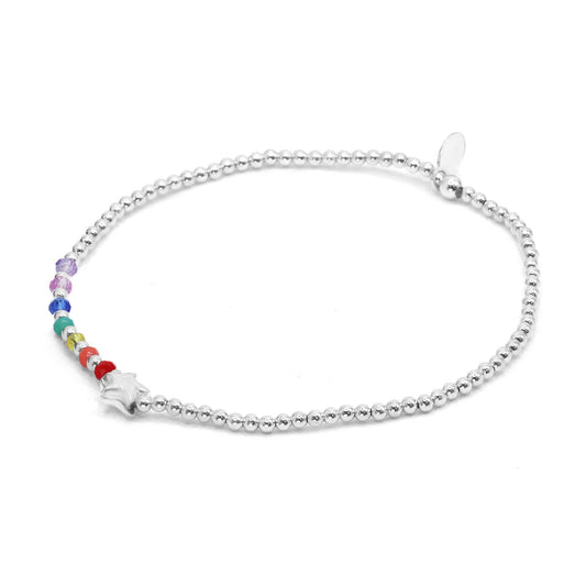 Pulsera de Plata - Arcoíris Esferas Lisas con Ágatas de Colores y Estrella