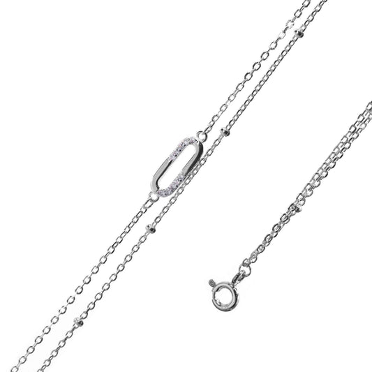 Pulsera de Plata - Doble Cadena con Eslabón Ovalado y Circones