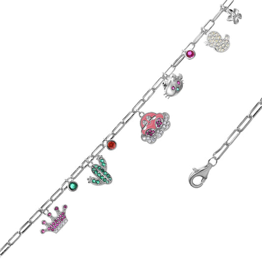 Pulsera de Plata - Kirby y Hello Kitty con Figuras y Circones