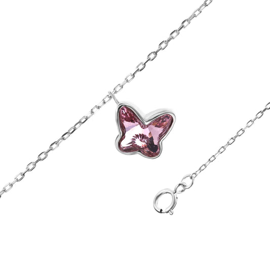 Pulsera de Plata - Mariposa Swarovski Elements Cristal Rosa