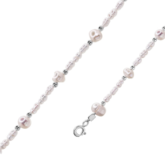 Pulsera de Plata - Perlas de Río con Esferas Lisas