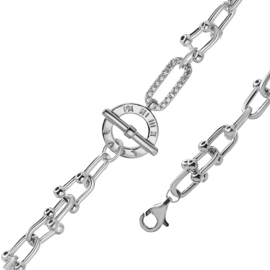 Pulsera de Plata - Reloj con Eslabón de Circón y - Candado Rodinado