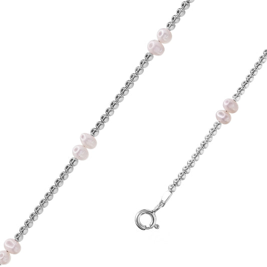 Pulsera de Plata Pares de Perlas con Esferas Lisas