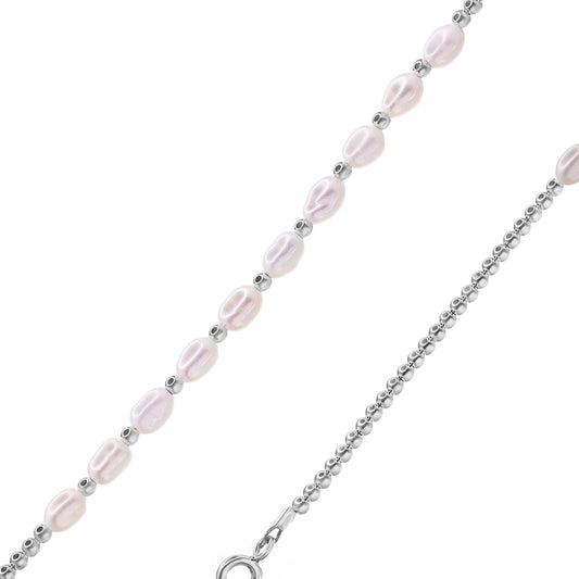 Pulsera de Plata Perlas de Río con Esferas Lisas