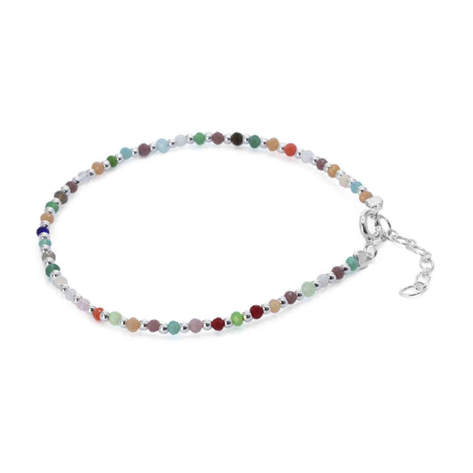 Pulsera de Plata Piedras Ágata Colores con Esferas Lisas