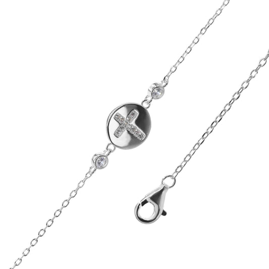 Pulsera de Plata Placa con Pequeña Cruz de Circones
