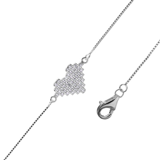 Pulsera de Plata Placa Corazón con Circones
