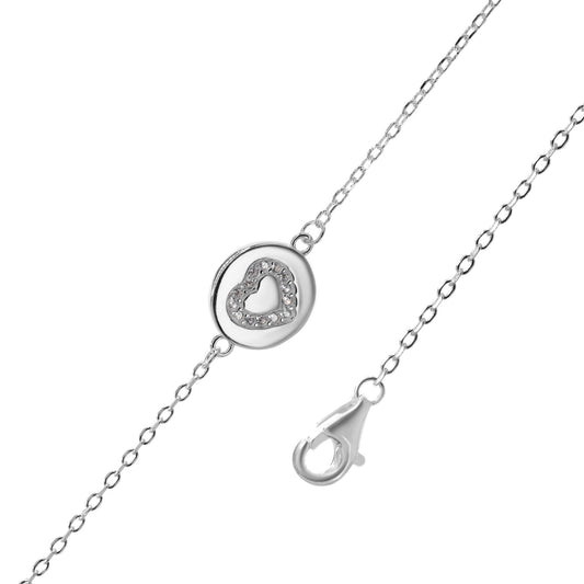 Pulsera de Plata Placa de Corazón con Circones