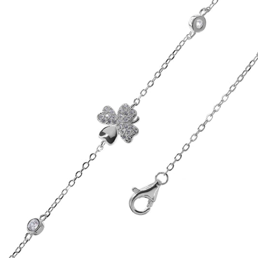 Pulsera de Plata Placa de Trébol con Circones