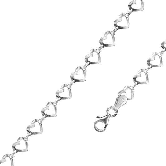 Pulsera de Plata Placas Biseladas de Corazón