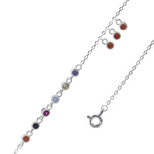 Pulsera de Plata Puntos de Circones de Colores