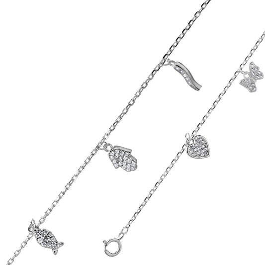 Pulsera de Plata  Serie de Multi Figuras Colgantes de Circones
