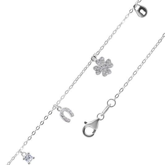 Pulsera de Plata Trébol Candado-Ranura y Circones