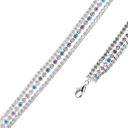 Pulsera de Plata Triple Banda con Circones de Colores