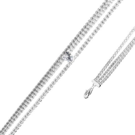 Pulsera de Plata Triple Banda de Circones con Circón de Corazón
