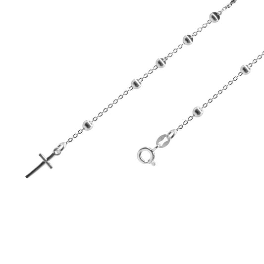 Pulsera Denario  de Plata Esferas 4 mm y Cruz