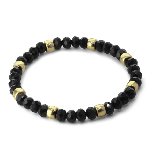 Pulsera Enchapada en Oro Cristales Negros con Aplicaciones Dorados