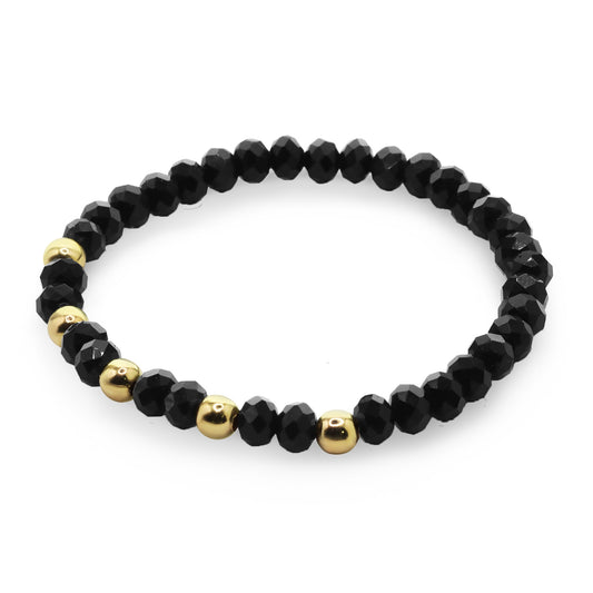 Pulsera Enchapada en Oro Cristales Negros y Terminales Dorados