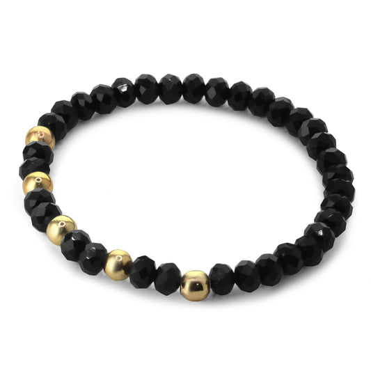 Pulsera Enchapada en Oro Cristales Negros y Terminales Redondos Dorados