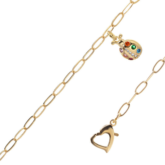 Pulsera Enchapada en Oro - Eslabón con China de Circones de Colorres y Broche Corazón