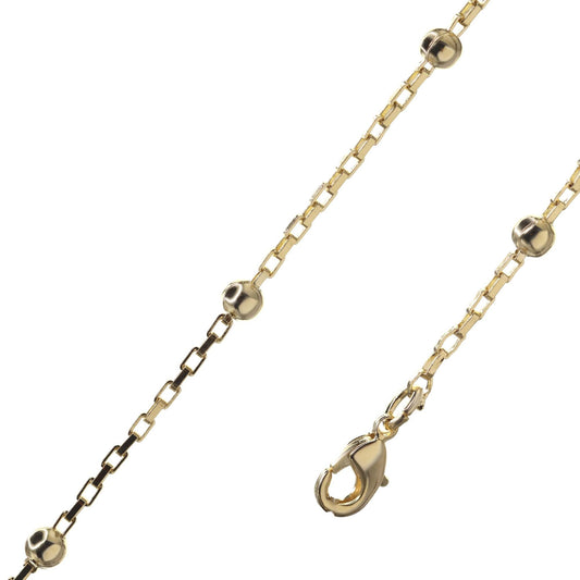 Pulsera Enchapada en Oro Diseño Eslabón Cuadrado con Esferas Lisas