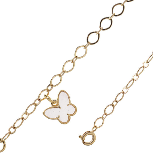 Pulsera Enchapada en Oro Diseño Eslabón Ovalado con Dije Mariposa de Nácar